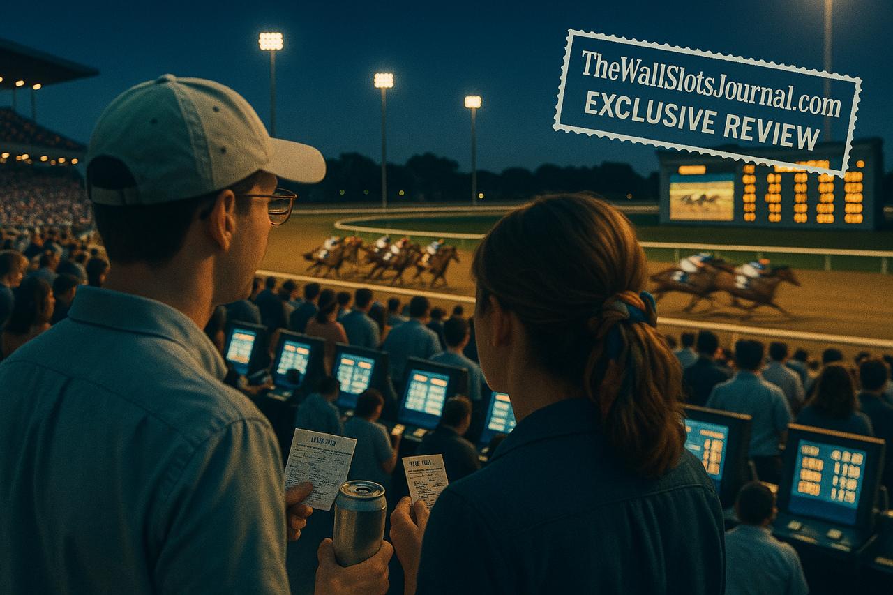 Couple at Lone Star Park during Dollar Day at night horse racing in Texas