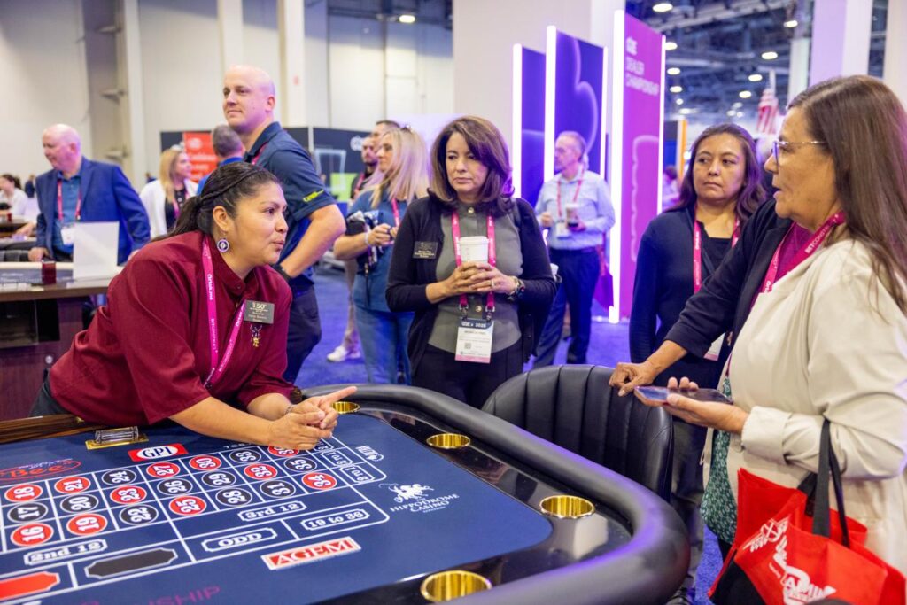 Table games demo at G2E 2025 Las Vegas, roulette procedures explained to attendees on the expo floor
