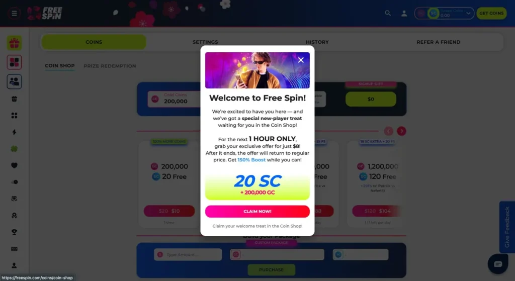 Free Spin Casino Texas sign-up gift Coin Shop sweepstakes casino