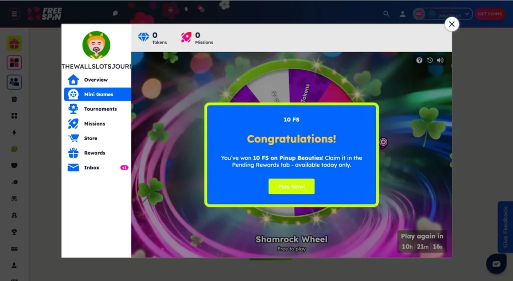 Free Spin Casino Texas Shamrock Wheel mini game free spins daily reward